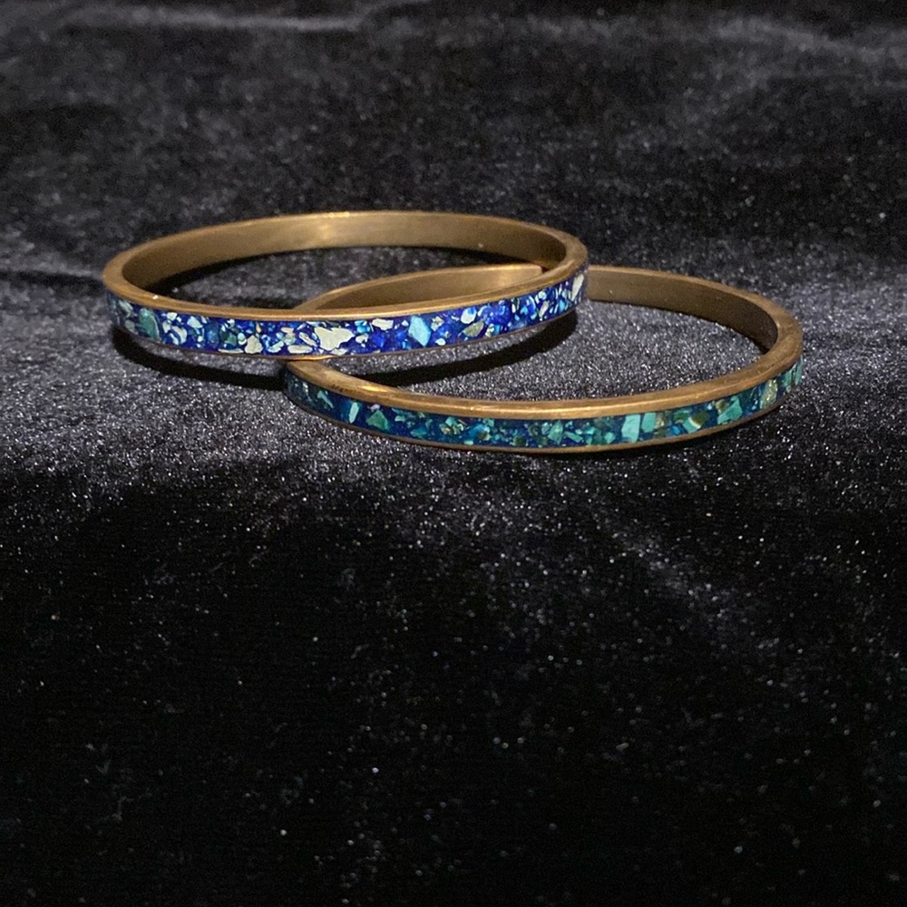 Mosaic brass bangle pair